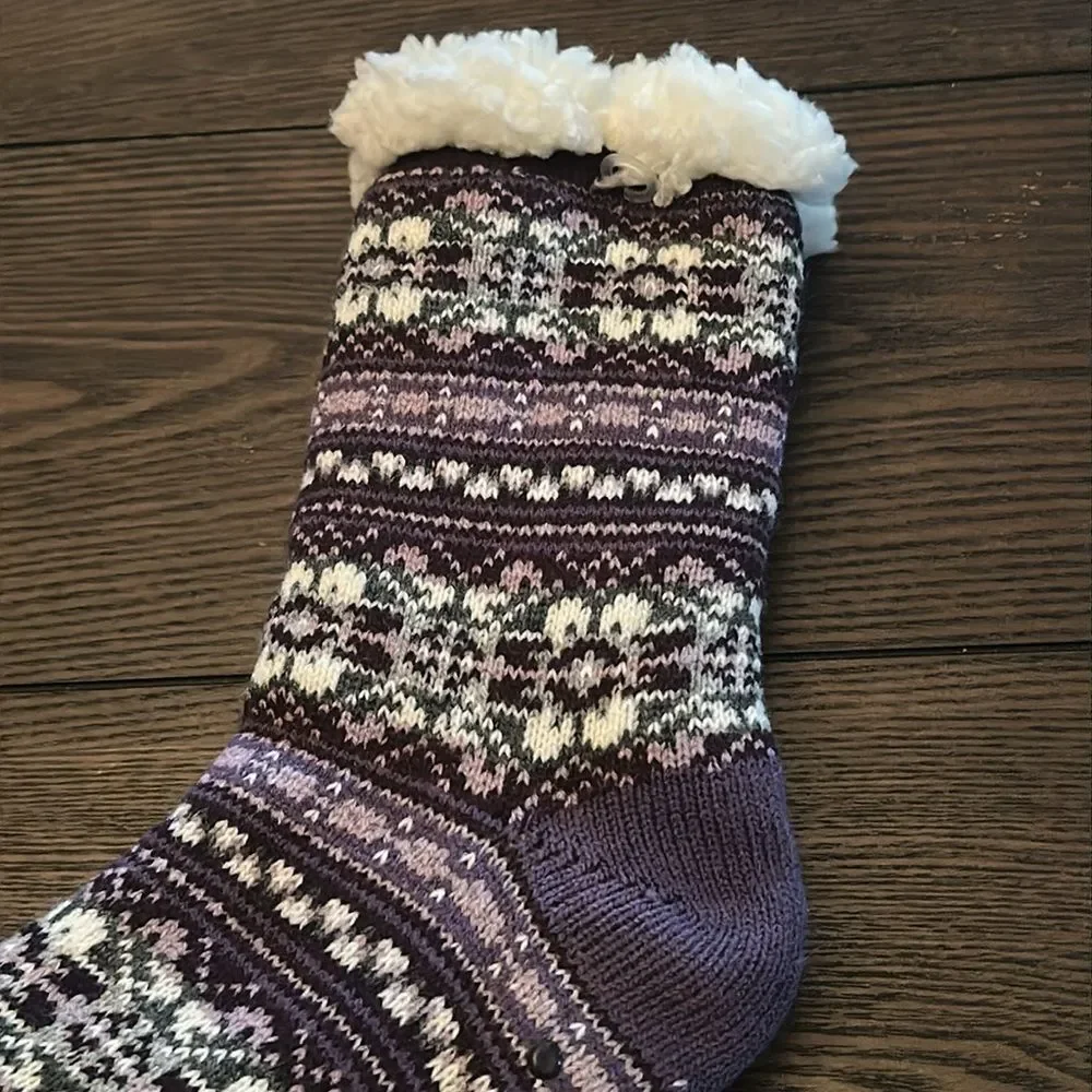 Muk Luks Fairisle Gripper Cabin Socks NEW Purple One Size